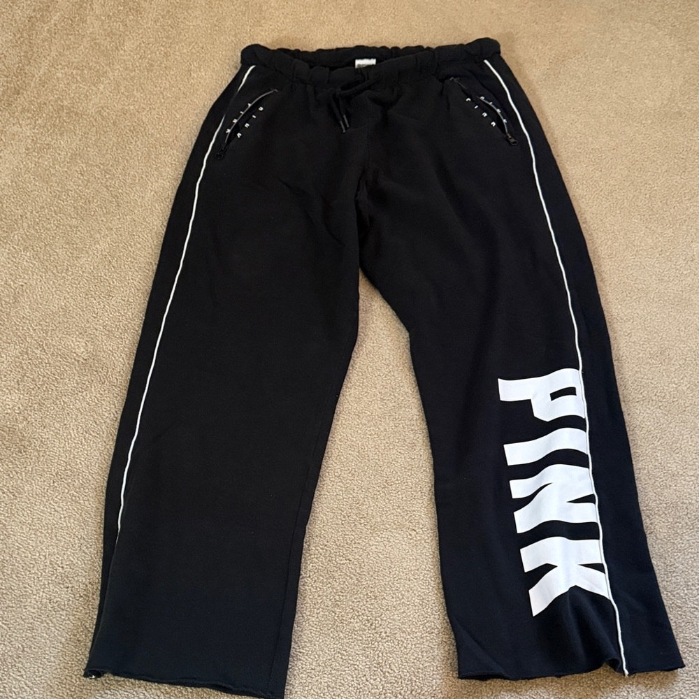 PINK Victoria's Secret Black sweatpants with White Logo women’s size L
